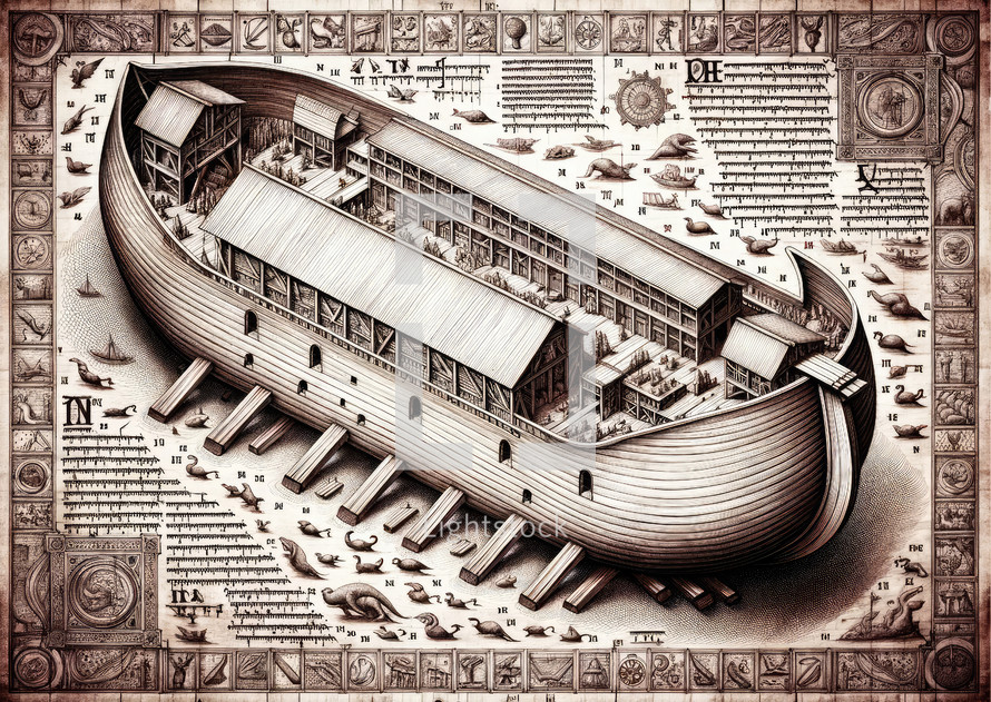 Noah's Ark in the style on old blueprint