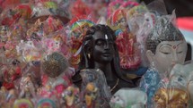 Hindu trinkets and souvenirs at a market at The Dakshineswar Kali Hindu Temple in Kolkata, India.