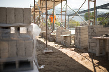 cinderblocks at a construction site 