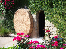 The Empty Tomb of Jesus with the stone rolled away showing that Jesus is not here but risen as He said.