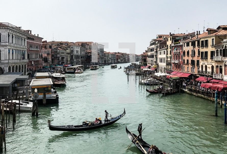canals in Venice with gondolas 