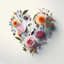 Flowers in the shape of a heart on a white background