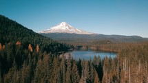 snow capped Mount Hood and lake below