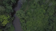 aerial view over a river and jungles 