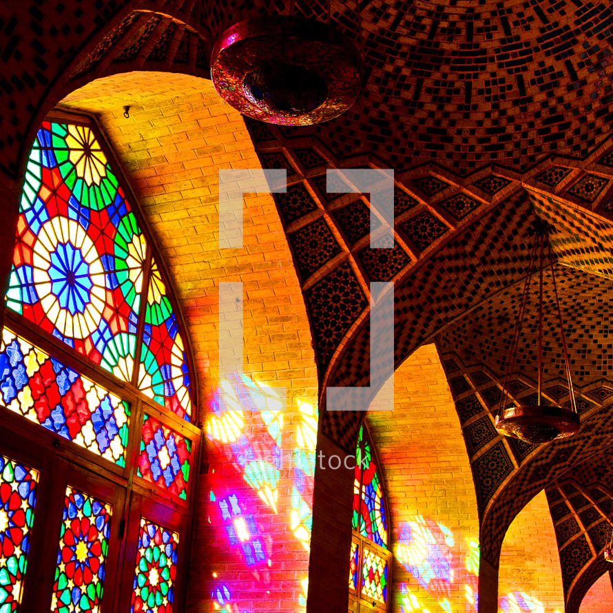 stained glass windows in a mosque 