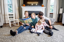 a family reading children's books together 