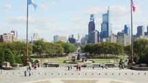 Aerial view of Philadelphia, USA from the Museum of Stairs drone shot 4k	