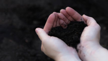 cupped hands holding potting soil 