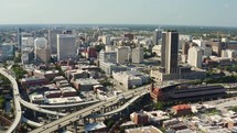 Aerial view of complex highways and bridges Richmond, Virginia USA 4k Drone shot	