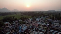 Drone shot over a small village town outside of Vizag Visakhapatnam, India.