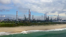 Aerial view of a huge power plant on the shore