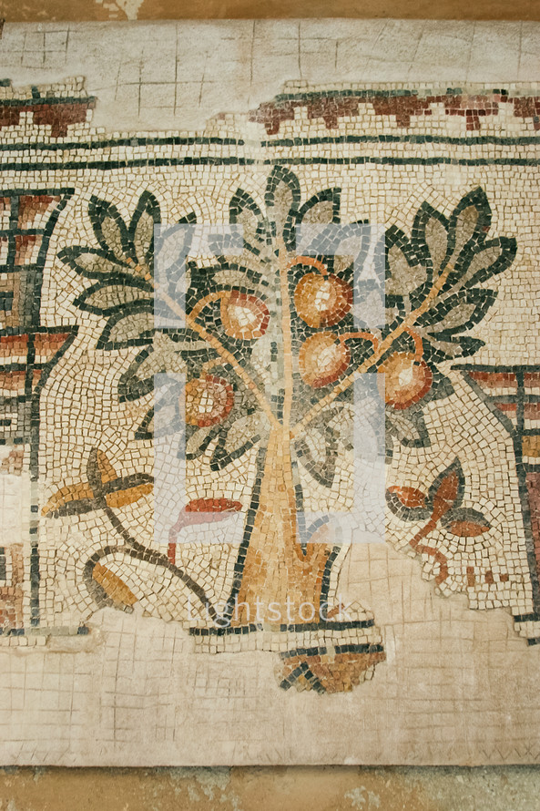 Mosaic tree on display in Madaba, Jordan