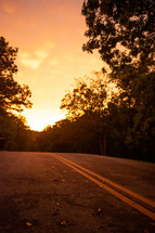 country road at sunset 