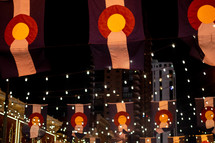 banners and strings of lights 