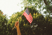 hand holding an American Flag