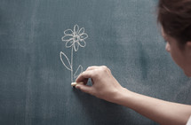 drawing a flower on a chalkboard 