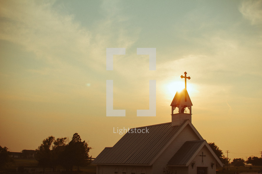 church and steeple at sunset