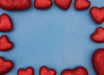 red hearts border on blue 