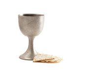 Holy Communion in a Pewter Goblet Isolated on a White Background