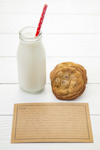 milk and cookies and blank recipe card 