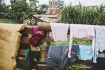 clothes drying on a fence 