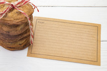 stack of cookies and recipe card 