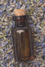 lavender Essential Oil in a Rustic Corked Bottle
