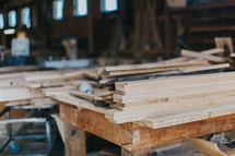 lumber in a workshop 