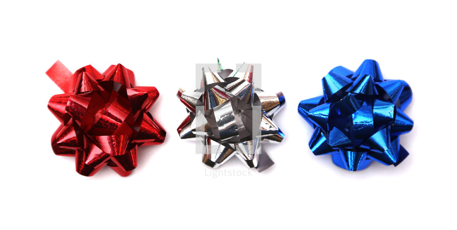 red, silver, and blue bows 