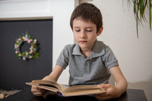boy child reading a book 