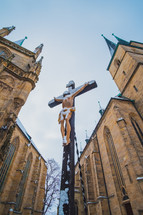 cathedral and crucifix in winter 