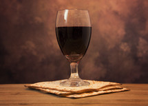 communion wine glass and unleavened bread 