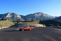 an old Mercedes parked on the scenic loop of Red Rock Canyon 