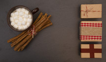 hot cocoa, cinnamon, and gifts 