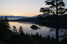 Lake before the sun rises over the horizon
