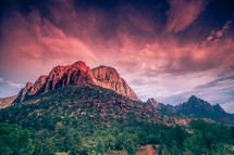red rock peaks at sunset 