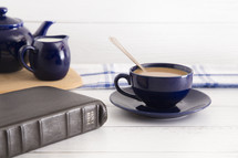 Tea Set with a Hot Drink and Bible 