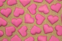 pink hearts on burlap 