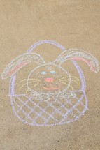 Easter bunny in an Easter basket sidewalk chalk drawing 