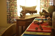 Vintage children's toys in a bedroom 
