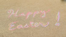 Happy Easter in sidewalk chalk 