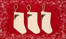 Christmas stockings on a red background 
