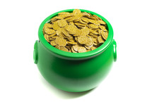 Pot Full of Golden Coins Isolated on a White Background