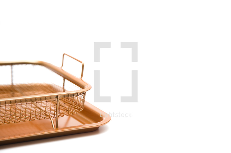 wire basket in a tray 