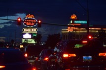 Traffic on Boulder City Highway near the casinos at night 