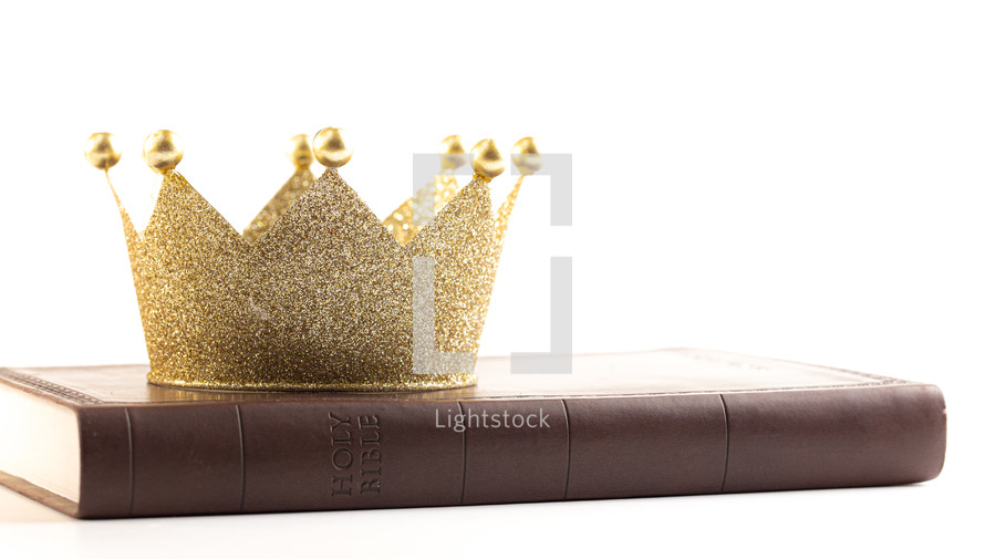 A Classic Royal Crown on a Bible- gold sparkles