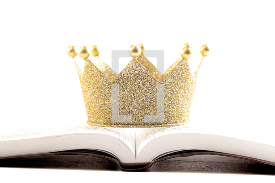 A Classic Royal Crown on a Bible - gold sparkles