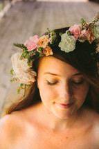 flowers in a woman's hair 