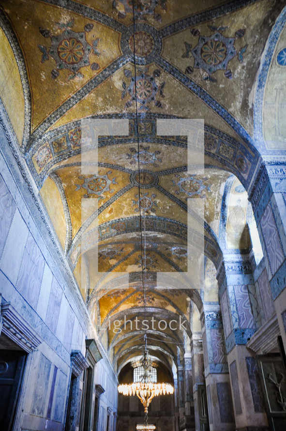 A vaulted corridor in the Hagia Sophia in Istanbul.  The Islamic art covers the Christian mosaic
