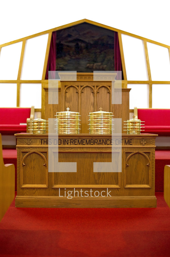 Communion Prepared for a Christian Congregation on the altar 